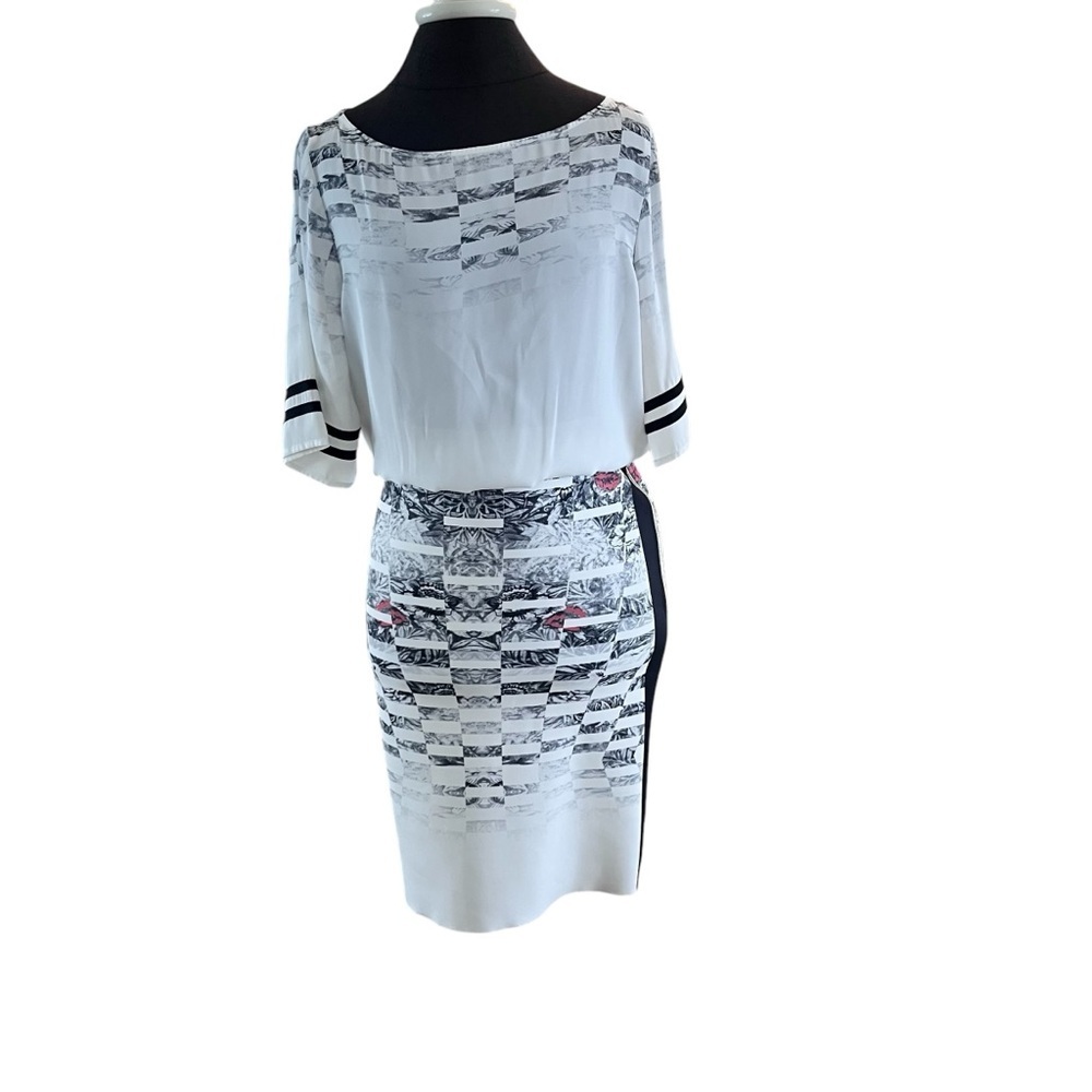 Patrizia Pepe Black and White Silk and Scuba Knit Dress Small